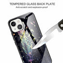 Colorful Painted Glass Shockproof Protective Case For iPhone 13 Mini(Feather)