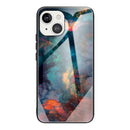 Colorful Painted Glass Shockproof Protective Case For iPhone 13 Mini(Clouds)