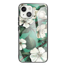 Colorful Painted Glass Shockproof Protective Case For iPhone 13 Mini(White Flower)
