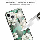 Colorful Painted Glass Shockproof Protective Case For iPhone 13 Mini(White Flower)