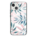 Colorful Painted Glass Shockproof Protective Case For iPhone 13 Mini(Leaves)