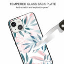 Colorful Painted Glass Shockproof Protective Case For iPhone 13 Mini(Leaves)