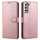 For Samsung Galaxy S21 FE 5G AZNS Skin Feel Calf Texture Horizontal Flip Leather Case with Card Slots & Holder & Wallet(Rose Gold)