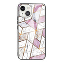 Abstract Marble Pattern Glass Protective Case For iPhone 13(Rhombus White Purple)