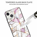 Abstract Marble Pattern Glass Protective Case For iPhone 13(Rhombus White Purple)