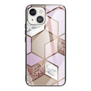 Abstract Marble Pattern Glass Protective Case For iPhone 13(Rhombus Orange Purple)