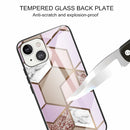 Abstract Marble Pattern Glass Protective Case For iPhone 13(Rhombus Orange Purple)