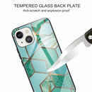 Abstract Marble Pattern Glass Protective Case For iPhone 13(Rhombus Green)