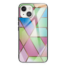 Abstract Marble Pattern Glass Protective Case For iPhone 13(Rhombus Gradient)
