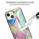 Abstract Marble Pattern Glass Protective Case For iPhone 13(Rhombus Gradient)