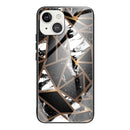 Abstract Marble Pattern Glass Protective Case For iPhone 13(Rhombus Black)