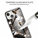 Abstract Marble Pattern Glass Protective Case For iPhone 13(Rhombus Black)