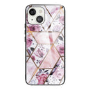 Abstract Marble Pattern Glass Protective Case For iPhone 13(Rhombus Rose)