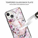 Abstract Marble Pattern Glass Protective Case For iPhone 13(Rhombus Rose)