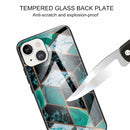 Abstract Marble Pattern Glass Protective Case For iPhone 13(Rhombus Dark Green)