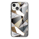 Abstract Marble Pattern Glass Protective Case For iPhone 13(Rhombus Golden)