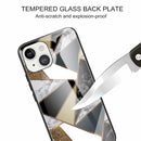 Abstract Marble Pattern Glass Protective Case For iPhone 13(Rhombus Golden)