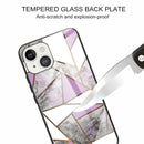 Abstract Marble Pattern Glass Protective Case For iPhone 13(Rhombus Gray Purple)