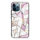 Abstract Marble Pattern Glass Protective Case For iPhone 13 Pro(Rhombus White Purple)