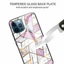 Abstract Marble Pattern Glass Protective Case For iPhone 13 Pro(Rhombus White Purple)