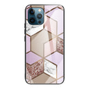 Abstract Marble Pattern Glass Protective Case For iPhone 13 Pro(Rhombus Orange Purple)