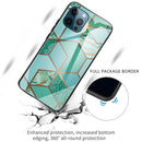 Abstract Marble Pattern Glass Protective Case For iPhone 13 Pro(Rhombus Green)