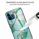 Abstract Marble Pattern Glass Protective Case For iPhone 13 Pro(Rhombus Green)