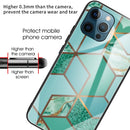 Abstract Marble Pattern Glass Protective Case For iPhone 13 Pro(Rhombus Green)
