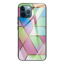 Abstract Marble Pattern Glass Protective Case For iPhone 13 Pro(Rhombus Gradient)