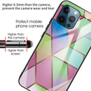 Abstract Marble Pattern Glass Protective Case For iPhone 13 Pro(Rhombus Gradient)