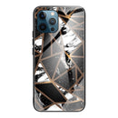 Abstract Marble Pattern Glass Protective Case For iPhone 13 Pro(Rhombus Black)