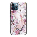 Abstract Marble Pattern Glass Protective Case For iPhone 13 Pro(Rhombus Rose)