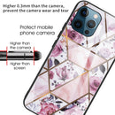 Abstract Marble Pattern Glass Protective Case For iPhone 13 Pro(Rhombus Rose)
