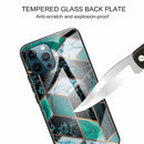 Abstract Marble Pattern Glass Protective Case For iPhone 13 Pro(Rhombus Dark Green)