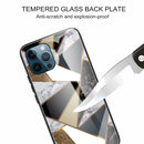 Abstract Marble Pattern Glass Protective Case For iPhone 13 Pro(Rhombus Golden)