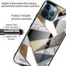 Abstract Marble Pattern Glass Protective Case For iPhone 13 Pro(Rhombus Golden)