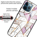 Abstract Marble Pattern Glass Protective Case For iPhone 13 Pro Max(Rhombus White Purple)
