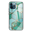 Abstract Marble Pattern Glass Protective Case For iPhone 13 Pro Max(Rhombus Green)