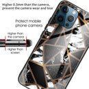 Abstract Marble Pattern Glass Protective Case For iPhone 13 Pro Max(Rhombus Black)