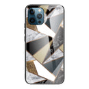 Abstract Marble Pattern Glass Protective Case For iPhone 13 Pro Max(Rhombus Golden)