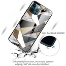 Abstract Marble Pattern Glass Protective Case For iPhone 13 Pro Max(Rhombus Golden)