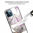 Abstract Marble Pattern Glass Protective Case For iPhone 13 Pro Max(Rhombus Gray Purple)