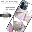 Abstract Marble Pattern Glass Protective Case For iPhone 13 Pro Max(Rhombus Gray Purple)