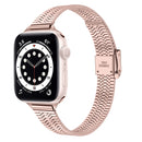 14mm Seven-beads Double Safety Buckle Slim Steel Watch Band For Apple Watch Series 7 41mm / 6 & SE & 5 & 4 40mm / 3 & 2 & 1 38mm(Pink Gold)