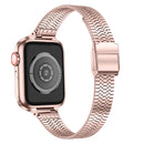 14mm Seven-beads Double Safety Buckle Slim Steel Watch Band For Apple Watch Series 7 41mm / 6 & SE & 5 & 4 40mm / 3 & 2 & 1 38mm(Pink Gold)