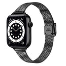 14mm Seven-beads Double Safety Buckle Slim Steel Watch Band For Apple Watch Series 7 41mm / 6 & SE & 5 & 4 40mm / 3 & 2 & 1 38mm(Black)