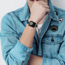 14mm Seven-beads Double Safety Buckle Slim Steel Watch Band For Apple Watch Series 7 41mm / 6 & SE & 5 & 4 40mm / 3 & 2 & 1 38mm(Black)