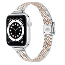 14mm Seven-beads Double Safety Buckle Slim Steel Watch Band For Apple Watch Series 7 41mm / 6 & SE & 5 & 4 40mm / 3 & 2 & 1 38mm(Silver Gold)