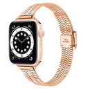 14mm Seven-beads Double Safety Buckle Slim Steel Watch Band For Apple Watch Series 7 41mm / 6 & SE & 5 & 4 40mm / 3 & 2 & 1 38mm(Rose Gold)