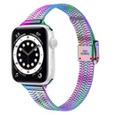 14mm Seven-beads Double Safety Buckle Slim Steel Watch Band For Apple Watch Series 7 41mm / 6 & SE & 5 & 4 40mm / 3 & 2 & 1 38mm(Colorful)